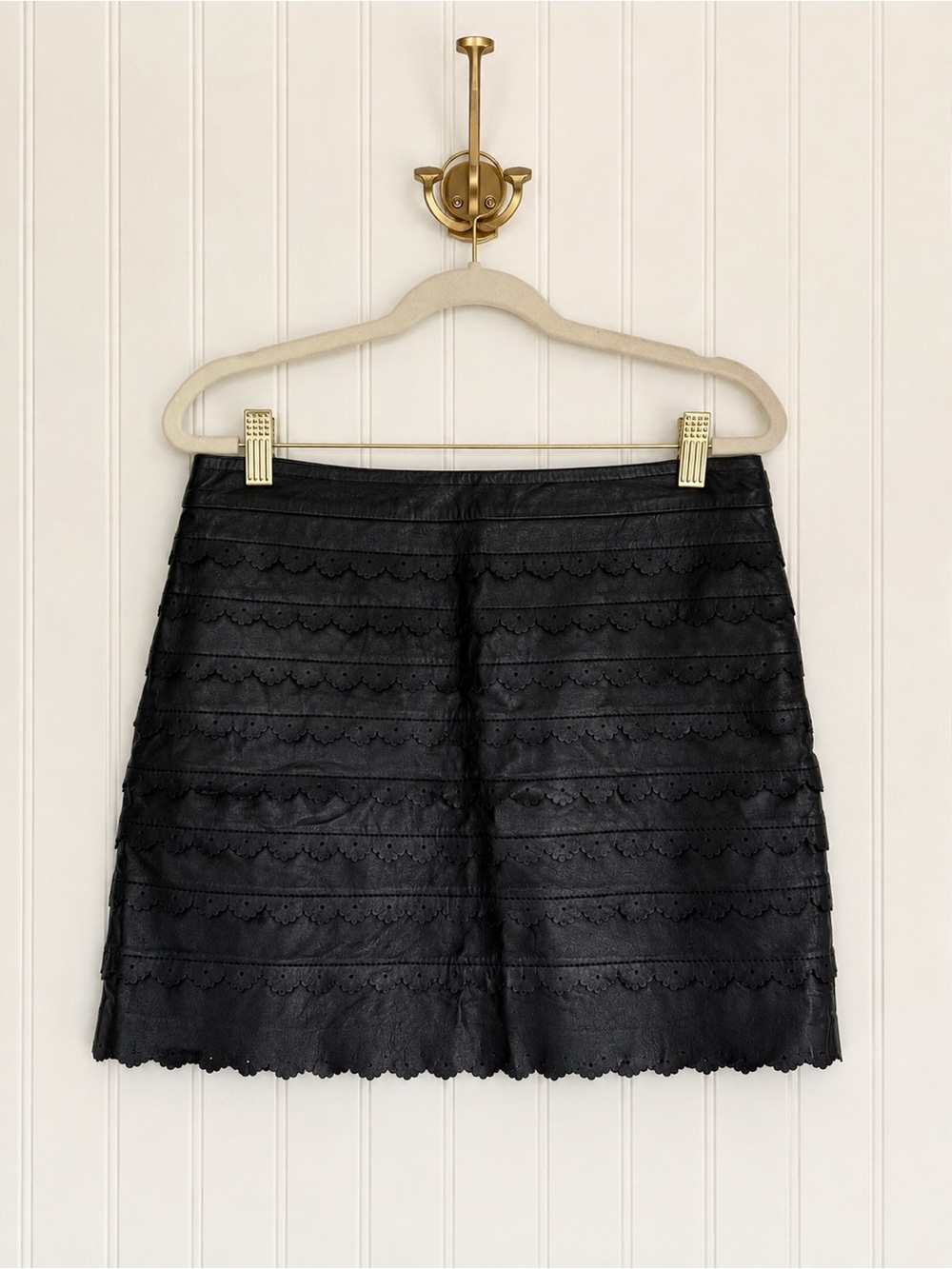 Anthropologie Leifsdottir Paseo Black Leather Ruffle Mini Skirt Size 4